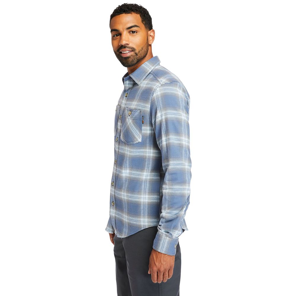 Camisa Timberland Argentina Hombre - Pro® Woodfort Flex Flannel Work - Azules/Blancas - QMAOHF-516